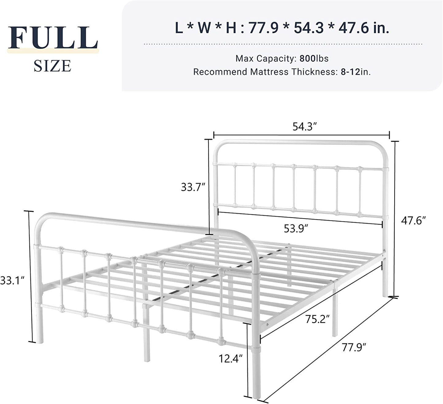 Allewie Metal Platform Bed Frame with Victorian Style Wrought Iron-Art Headboard/Footboard, White