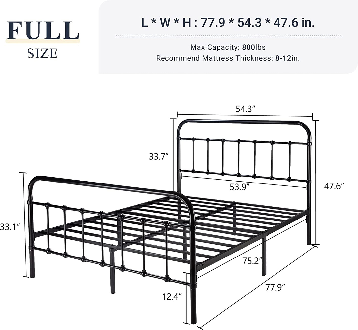 Allewie Metal Platform Bed Frame with Victorian Style Wrought Iron-Art Headboard/Footboard, Black