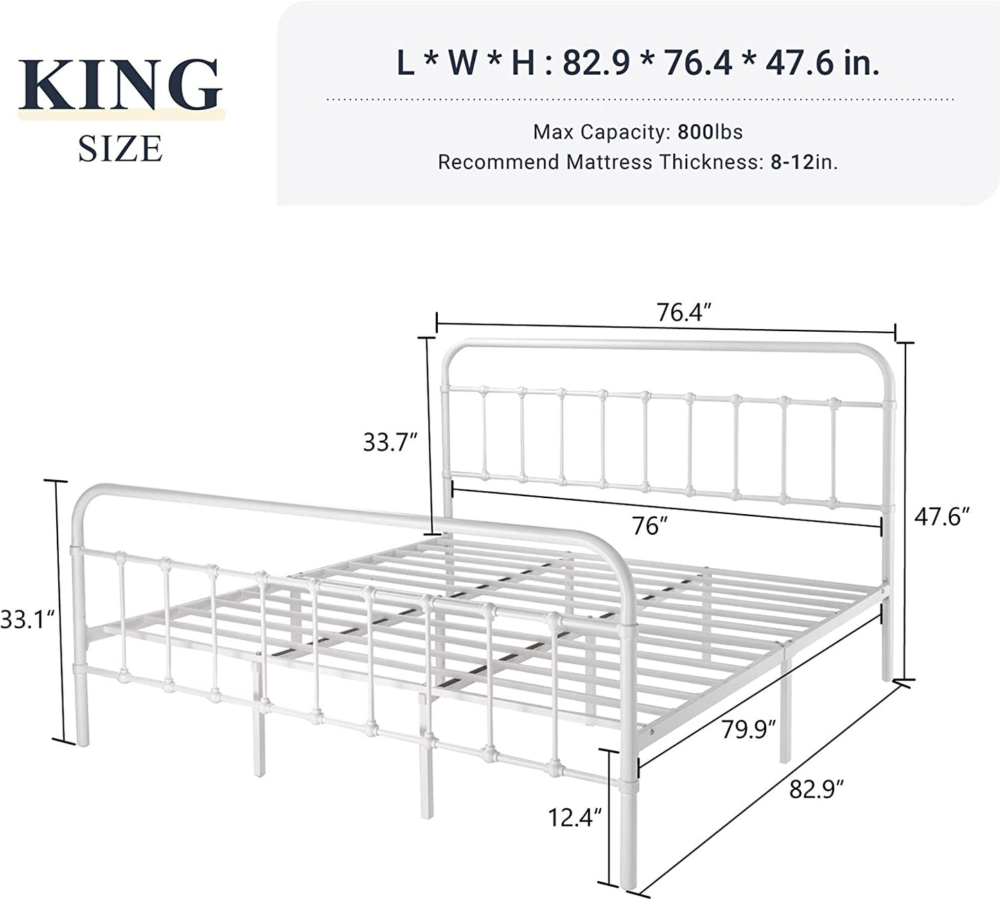 Allewie Metal Platform Bed Frame with Victorian Style Wrought Iron-Art Headboard/Footboard, White