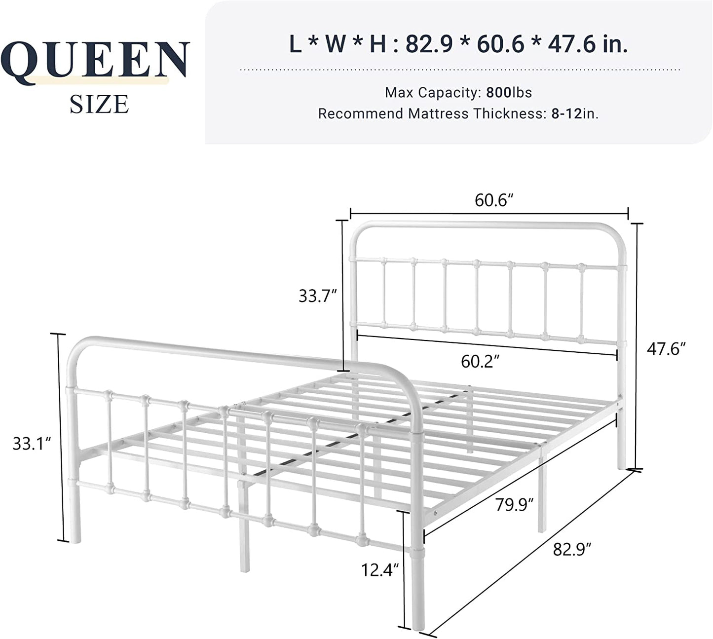 Allewie Metal Platform Bed Frame with Victorian Style Wrought Iron-Art Headboard/Footboard, White