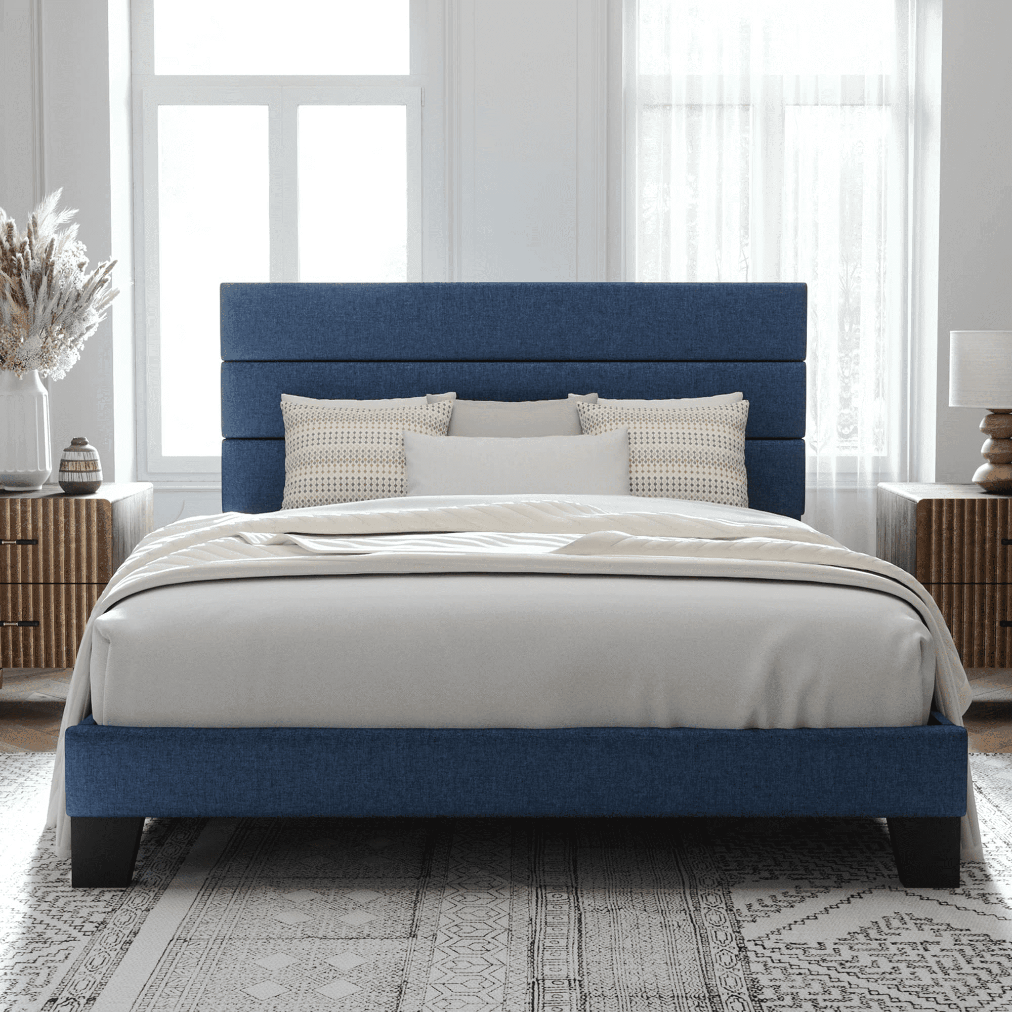 Allewie Queen Size Fabric Fully Upholstered Platform Bed Frame with He