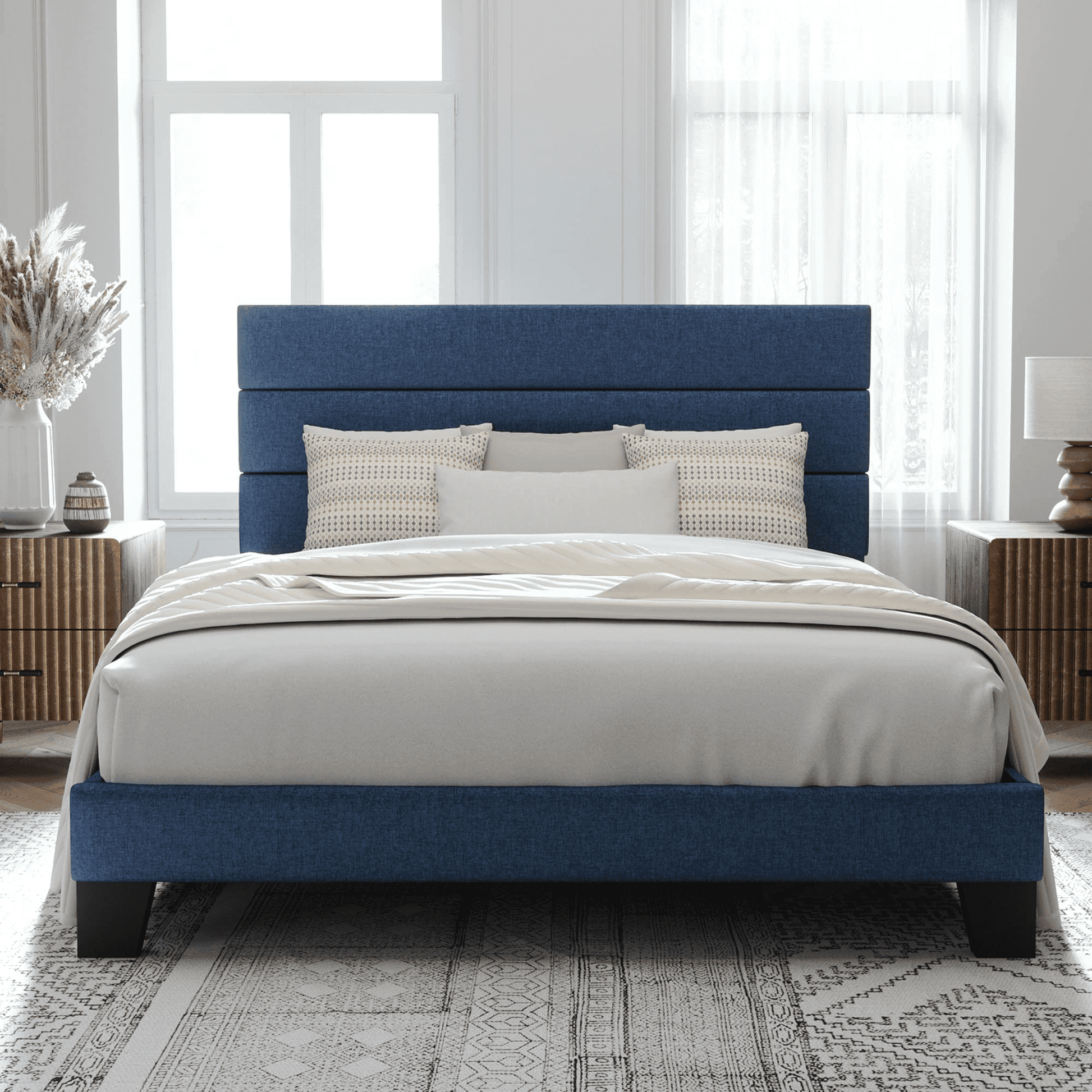 Allewie Queen Size Fabric Fully Upholstered Platform Bed Frame with He