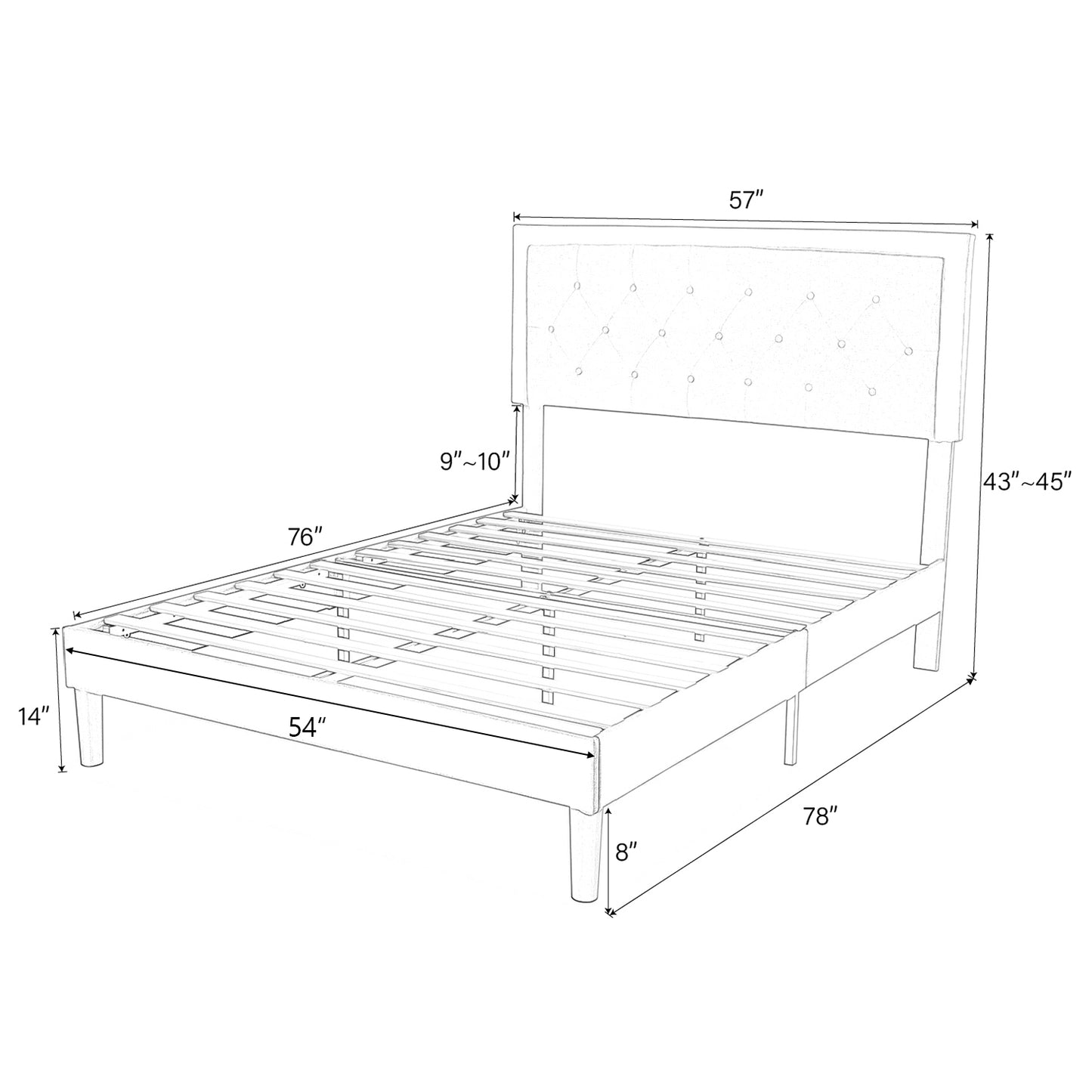Allewie Bed Frame Upholstered Platform Bed with Adjustable Headboard