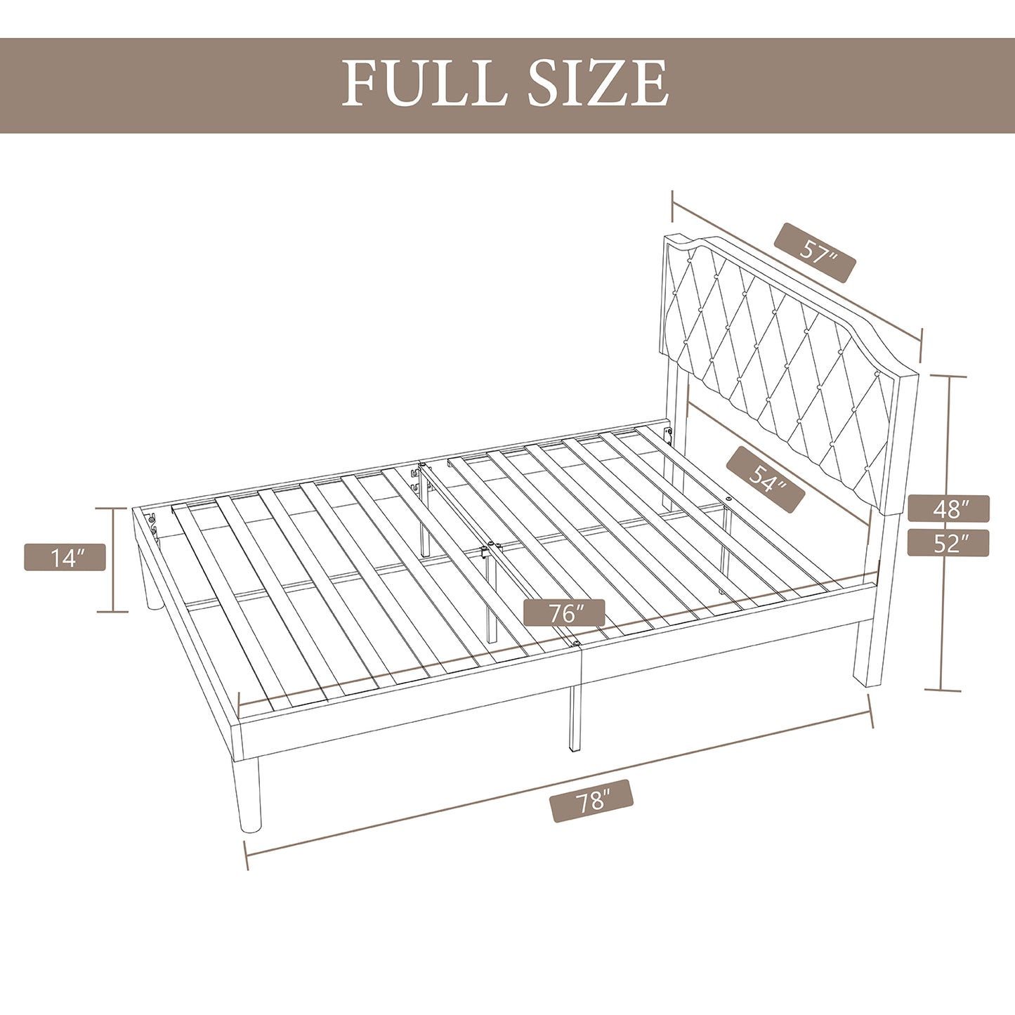 Allewie Upholstered Platform Bed Frame with Diamond Button Tufted Headboard, Sturdy Wood Slat Support