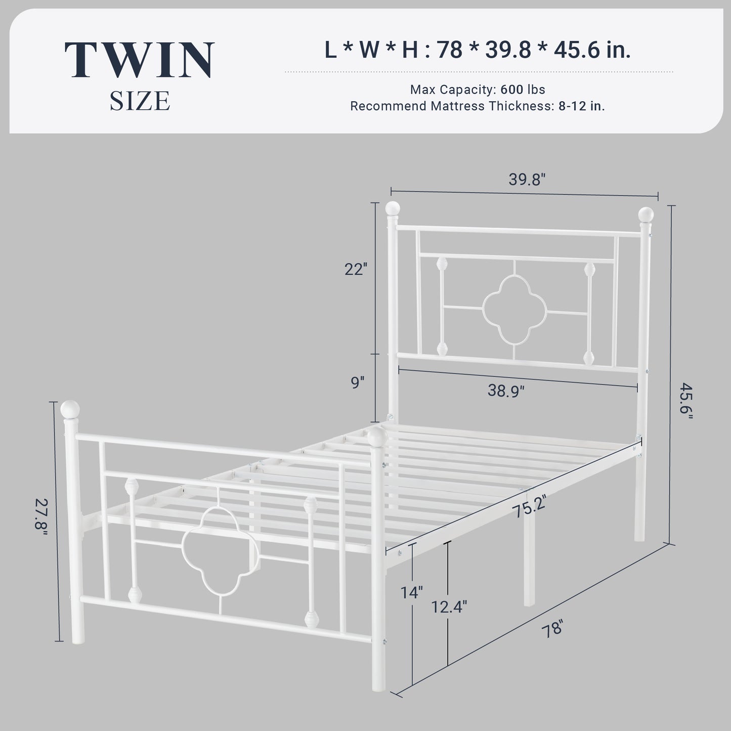 Allewie Metal Platform Bed Frame with Victorian Vintage Headboard and Footboard, Black