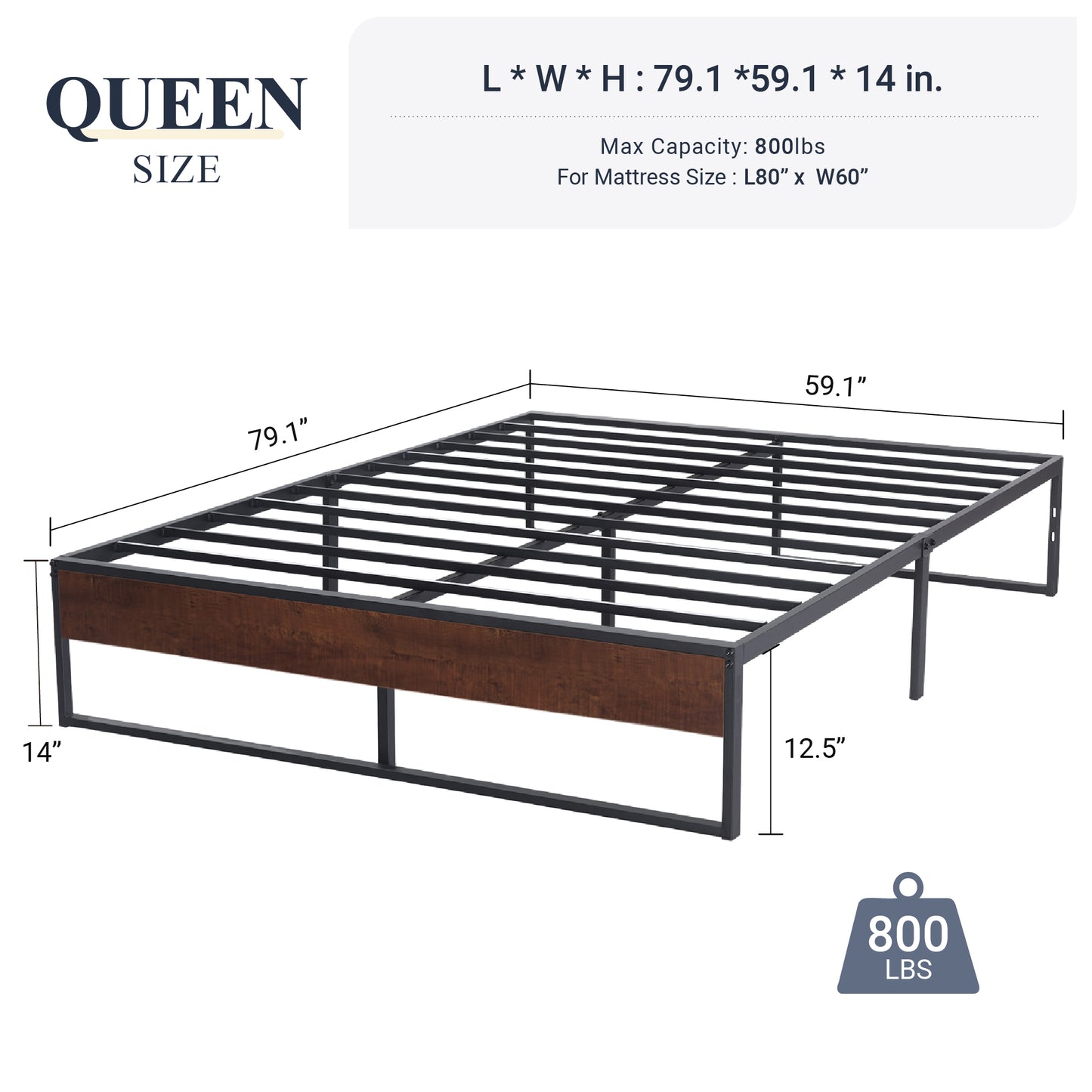 Allewie Black 14 Inch Metal Platform Bed Frame, Non-Headboard, Mattress Foundation with Metal Slat Support