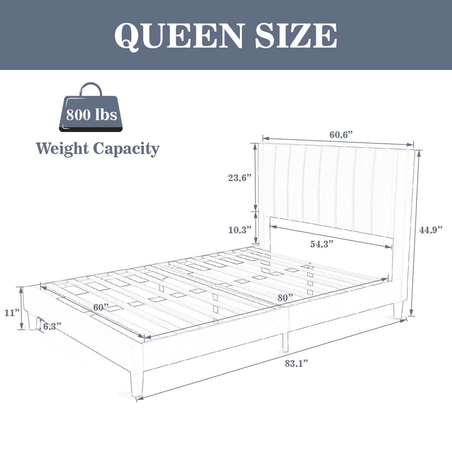 Allewie Velvet Upholstered Bed Frame with Vertical Channel Tufted Headboard, Navy Blue