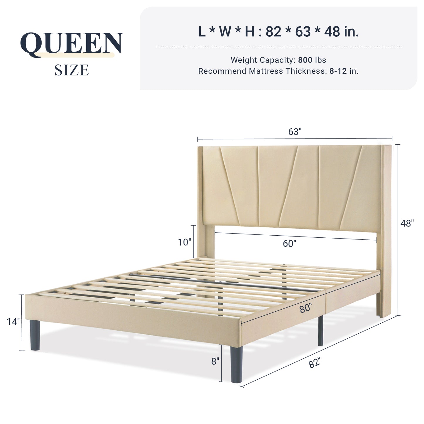 Allewie full Size Modern Platform Bed Frame with Upholstered Geometric Wingback Headboard, Beige
