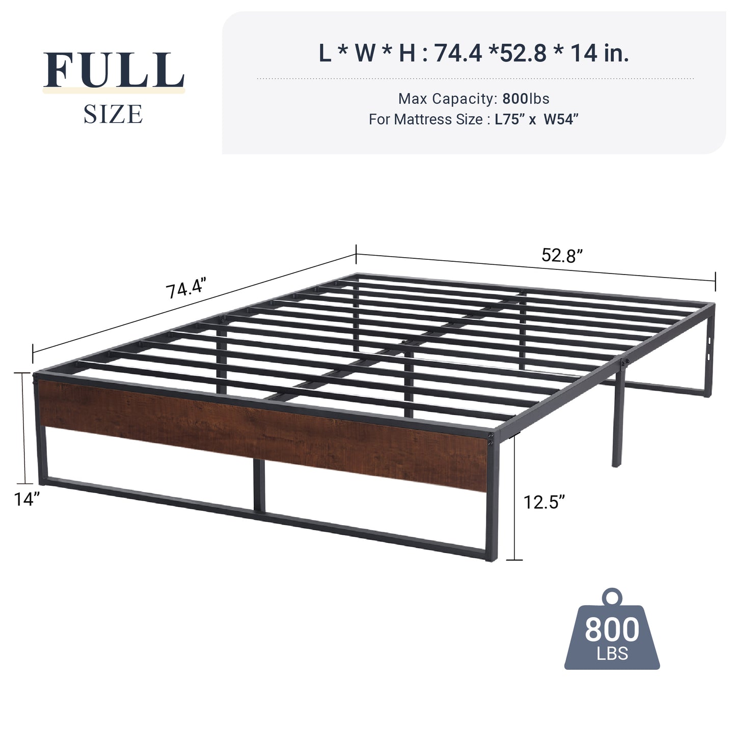 Allewie Black 14 Inch Metal Platform Bed Frame, Non-Headboard, Mattress Foundation with Metal Slat Support
