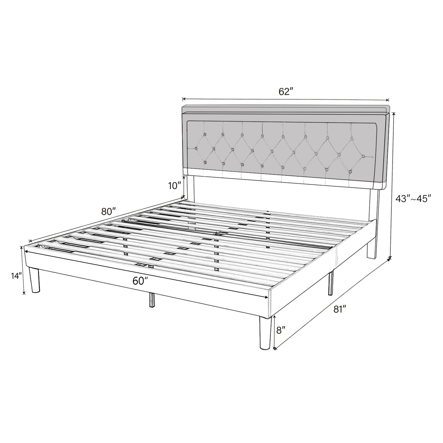 Allewie Bed Frame Upholstered Platform Bed with Adjustable Headboard