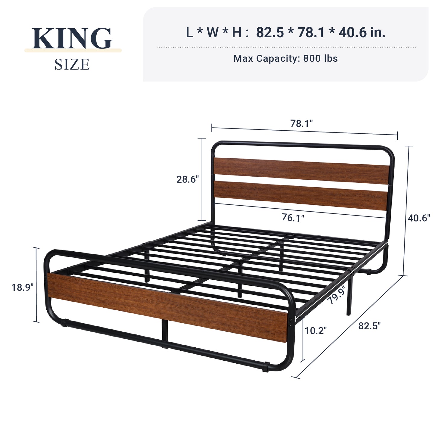 Allewie Metal Bed Frame with Wooden Headboard & Footboard, Heavy Duty Platform Frame with Under-Bed Storage