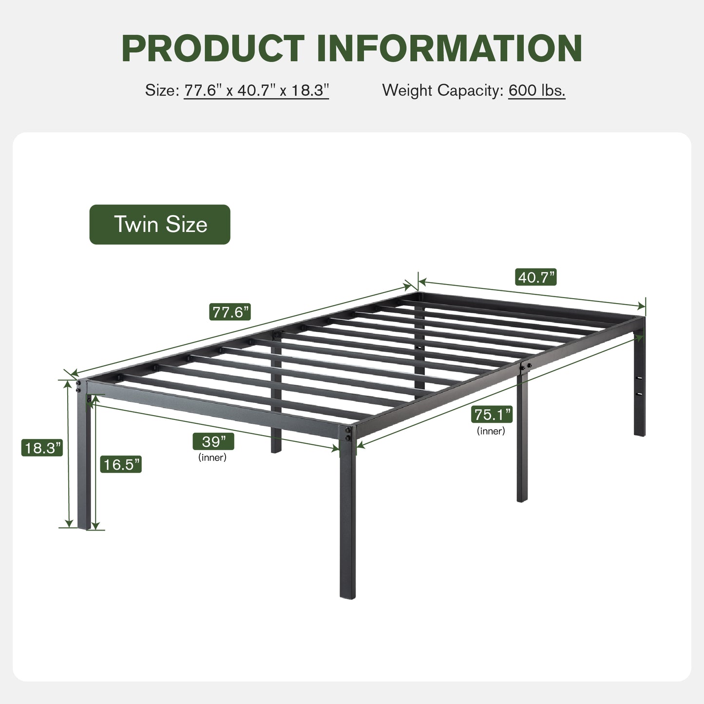 Allewie Heavy Duty Metal Platform Bed Frame with 16.5" Large Under Bed Storage Space, Noise-Free