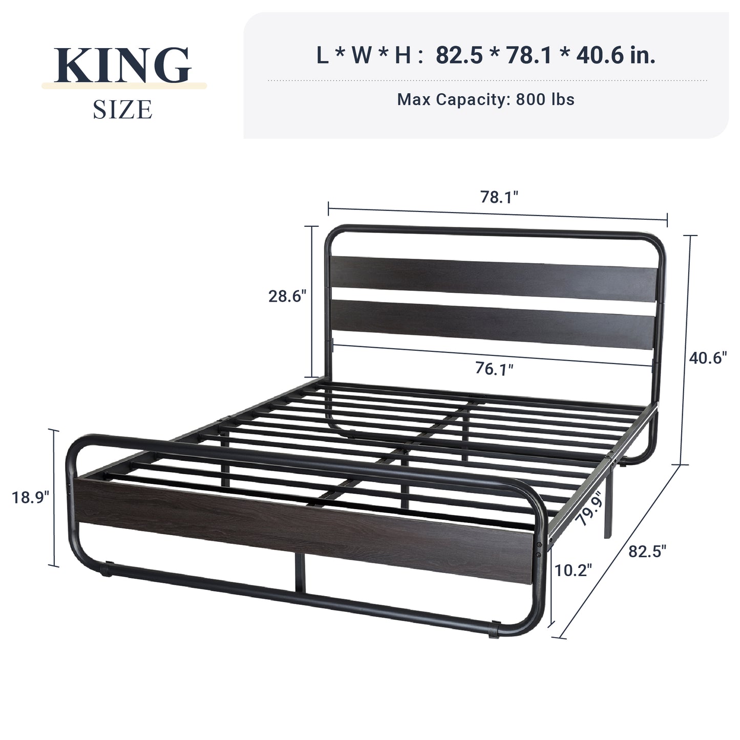 Allewie Metal Bed Frame with Wooden Headboard & Footboard, Heavy Duty Platform Frame with Under-Bed Storage
