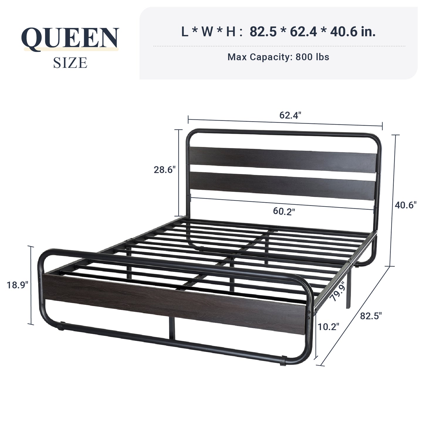 Allewie Metal Bed Frame with Wooden Headboard & Footboard, Heavy Duty Platform Frame with Under-Bed Storage