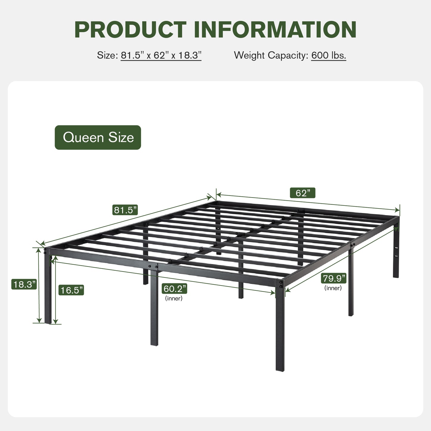 Allewie Heavy Duty Metal Platform Bed Frame with 16.5" Large Under Bed Storage Space, Noise-Free