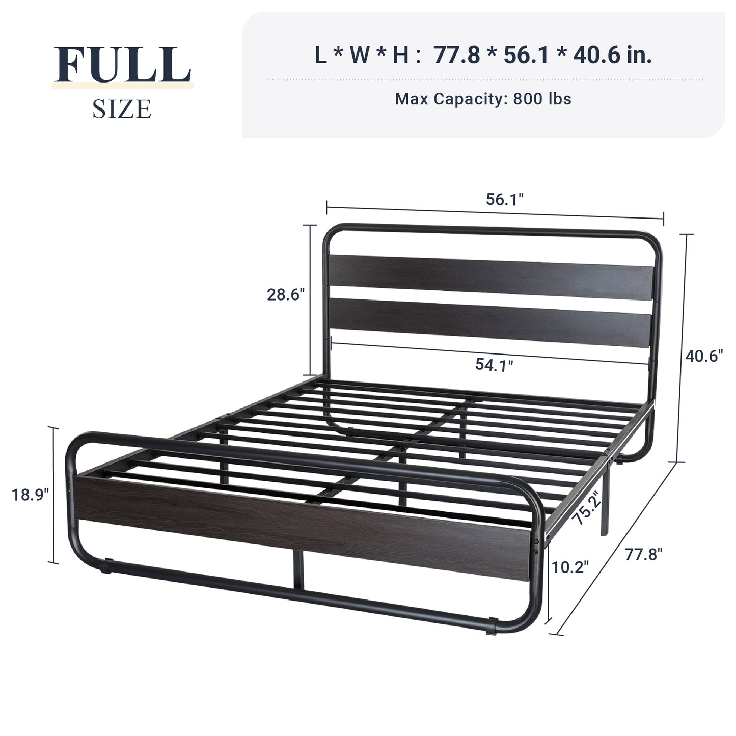 Allewie Metal Bed Frame with Wooden Headboard & Footboard, Heavy Duty Platform Frame with Under-Bed Storage