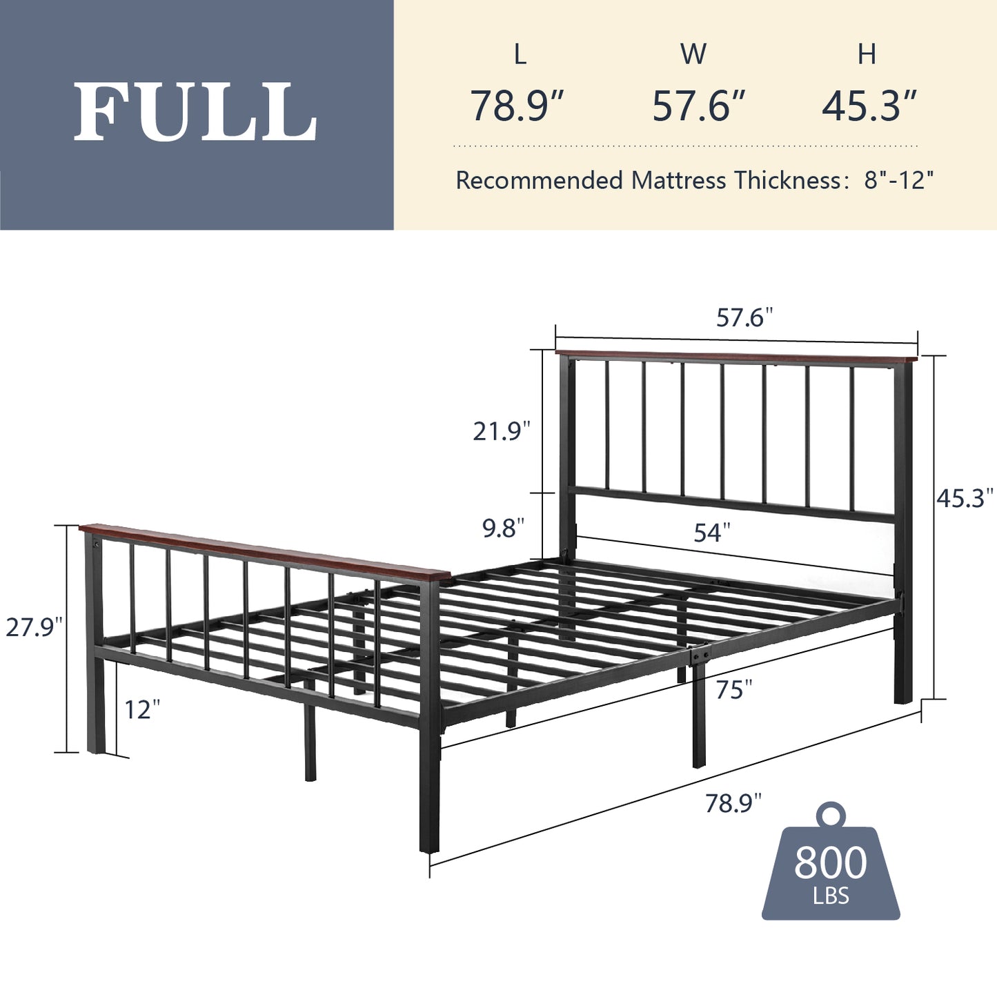 Allewie Queen Size Heavy Duty Metal Platform Bed Frame with Railing Headboard,Black
