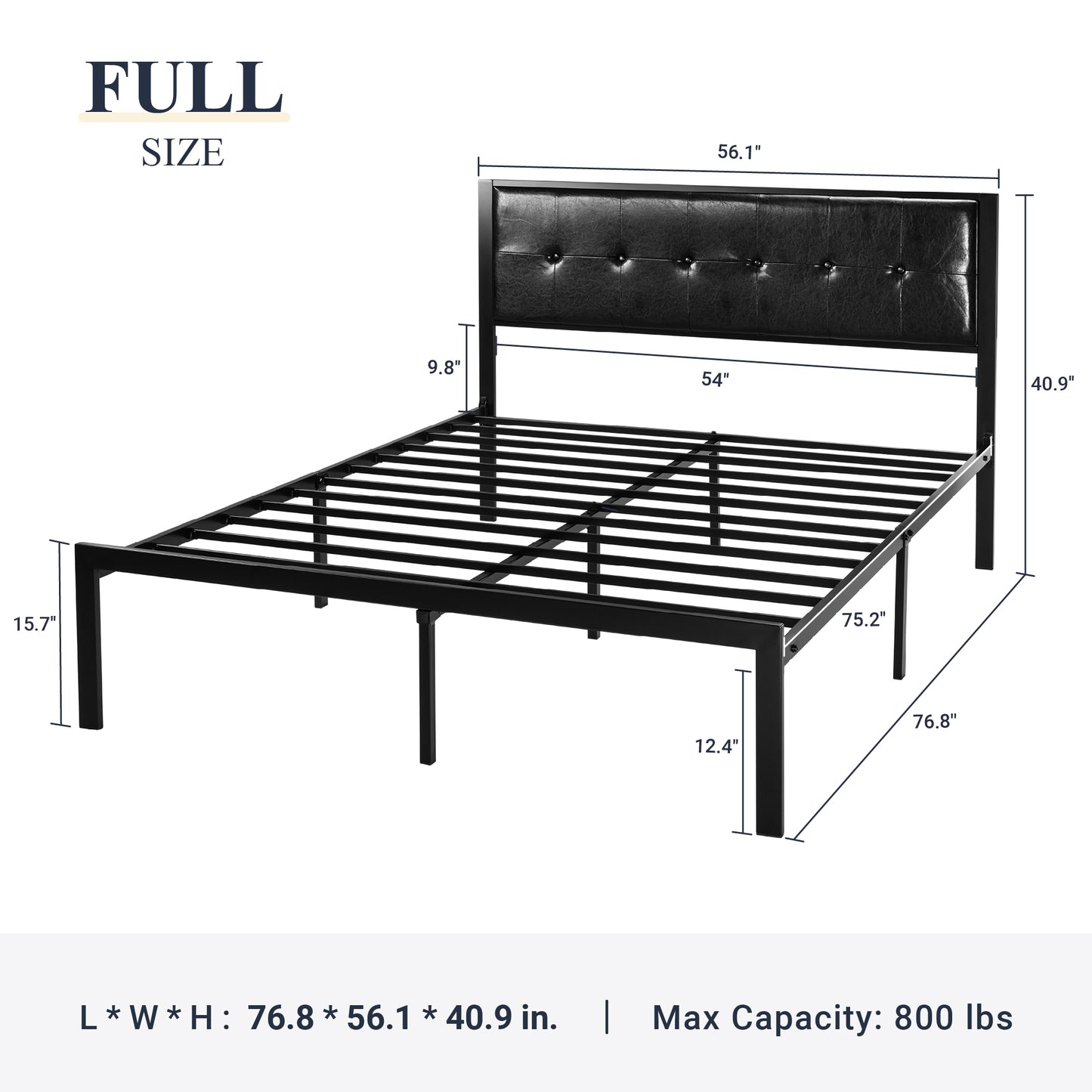 Allewie Faux Leather Platform Bed Frame Button Tufted Square Stitched Headboard, Black