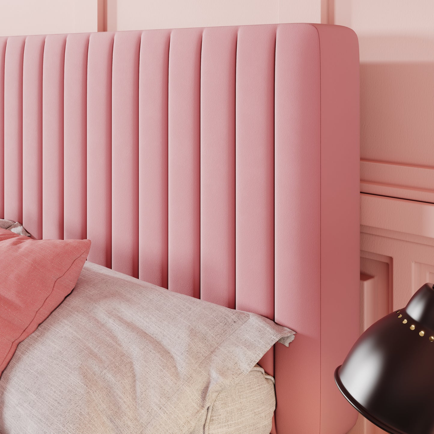 Allewie Velvet Upholstered Platform Bed Frame with Adjustable Vertical Channel Tufted Headboard