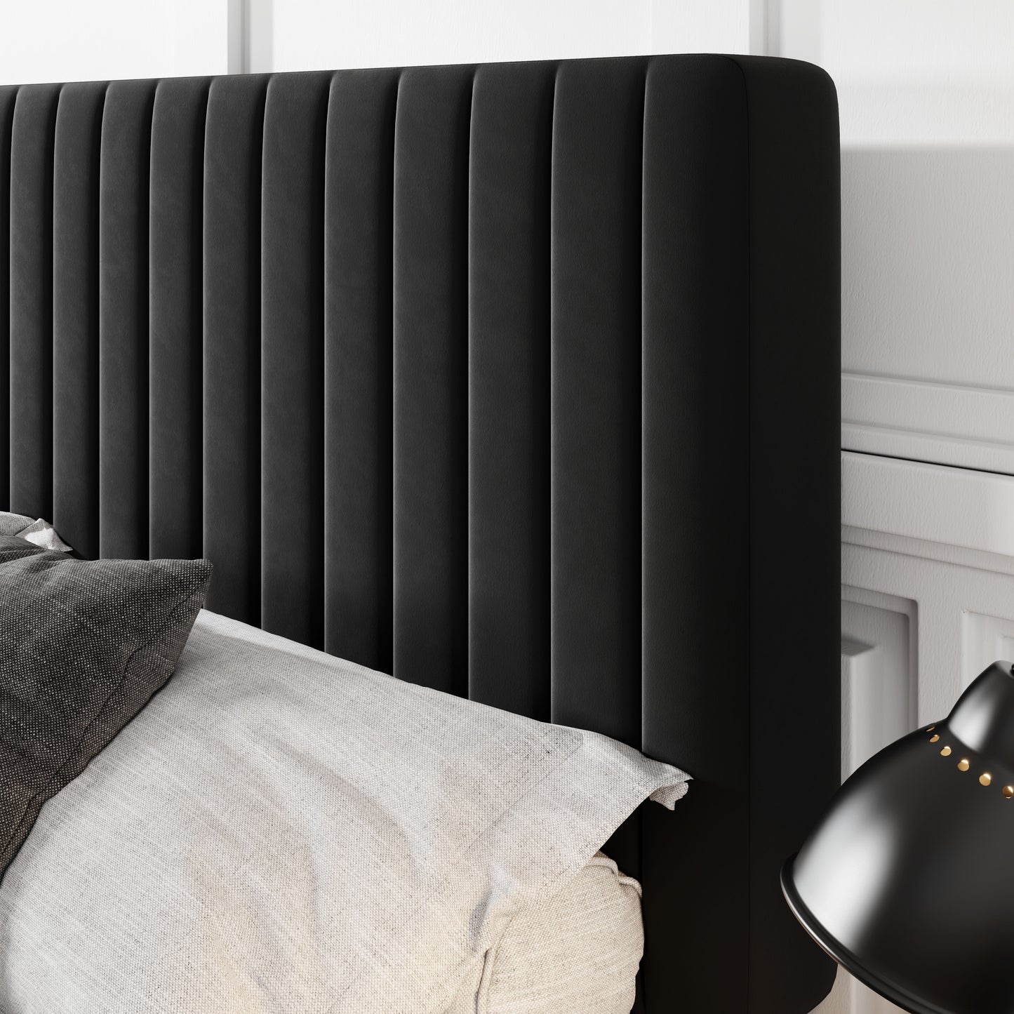 Allewie Velvet Upholstered Platform Bed Frame with Adjustable Vertical Channel Tufted Headboard