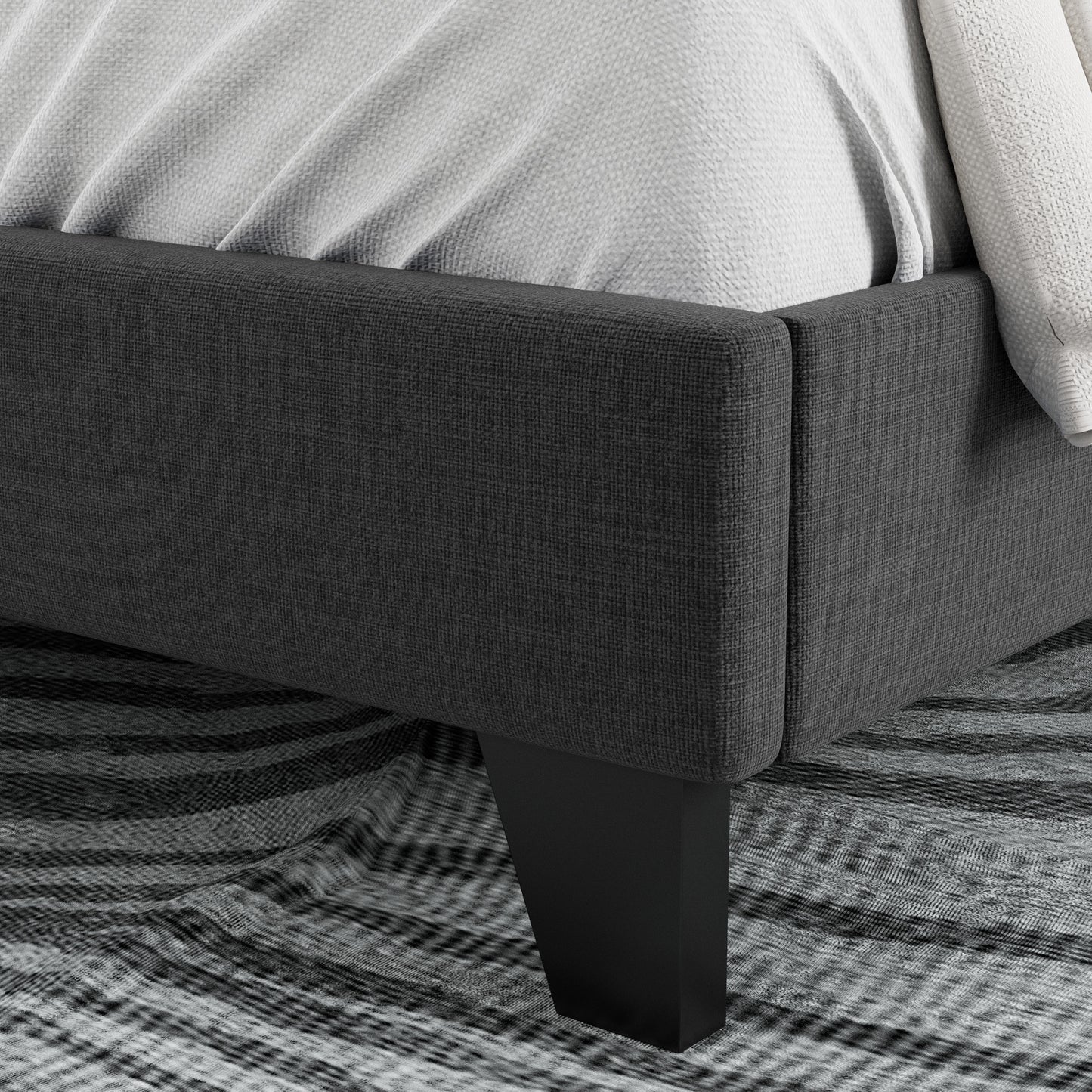 Allewie Platform Bed Frame with Wingback Fabric Upholstered Square Stitched Headboard and Wooden Slats, Grey