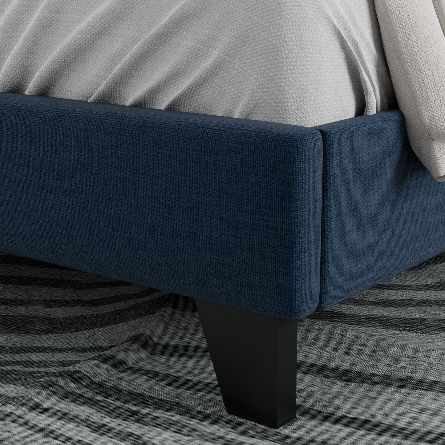 Allewie Platform Bed Frame with Wingback Fabric Upholstered Square Stitched Headboard and Wooden Slats, Grey