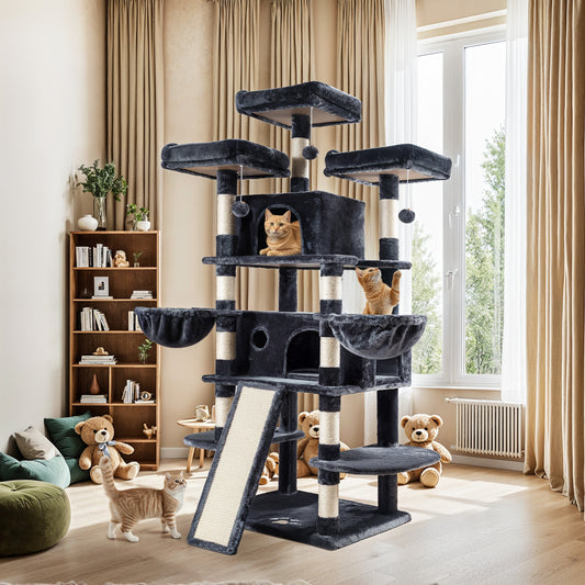 Allewie 68 Inches Multi-Level Large Cat Tree/Cat Tower for Indoor Cat/Tall Cat Climbing Tree with Cat Condo/Cozy Plush Cat Perches/Sisal Scratching Post/Wide Base Board/Hammocks/Cave
