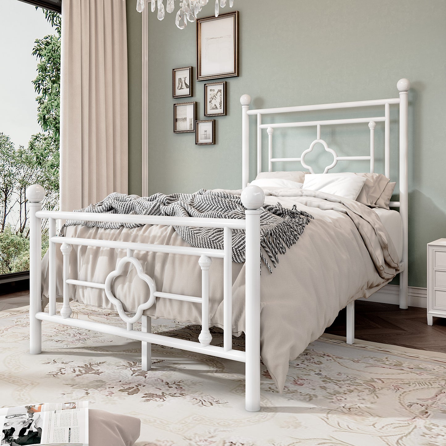Allewie Metal Platform Bed Frame with Victorian Vintage Headboard and Footboard, Black
