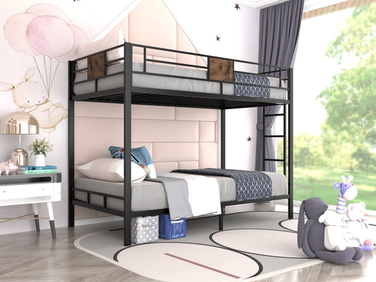 Allewie Metal Twin Size Bunk Beds Frame with Stairs & Full-Length Guardrail, Space-Saving, Black