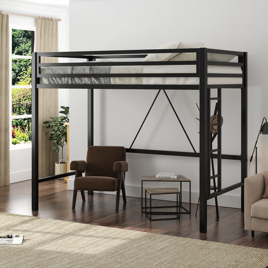 Allewie Heavy Duty Twin Size Loft Bed Frame with Full-Length Guardrail& Removable Stairs, Noise Free