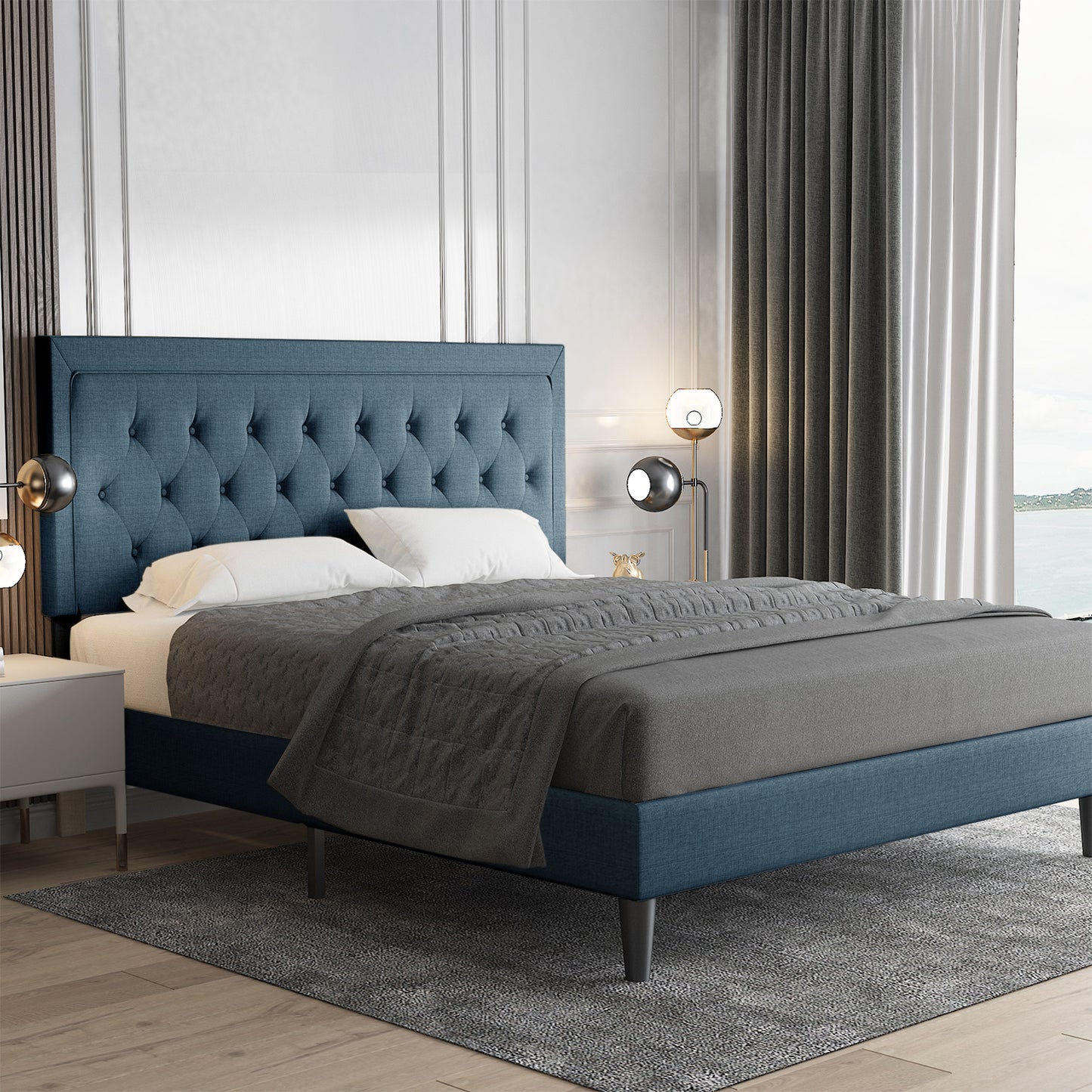 Allewie Bed Frame Upholstered Platform Bed with Adjustable Headboard