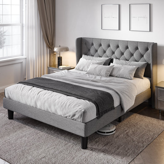 Allewie Bed Frame with Button Tufted Upholstered Wingback Headboard