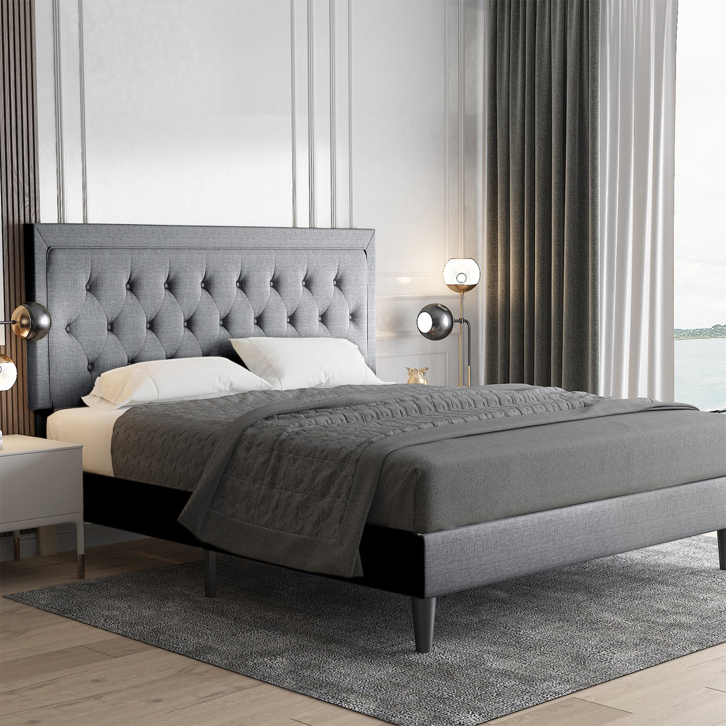 Allewie Bed Frame Upholstered Platform Bed with Adjustable Headboard