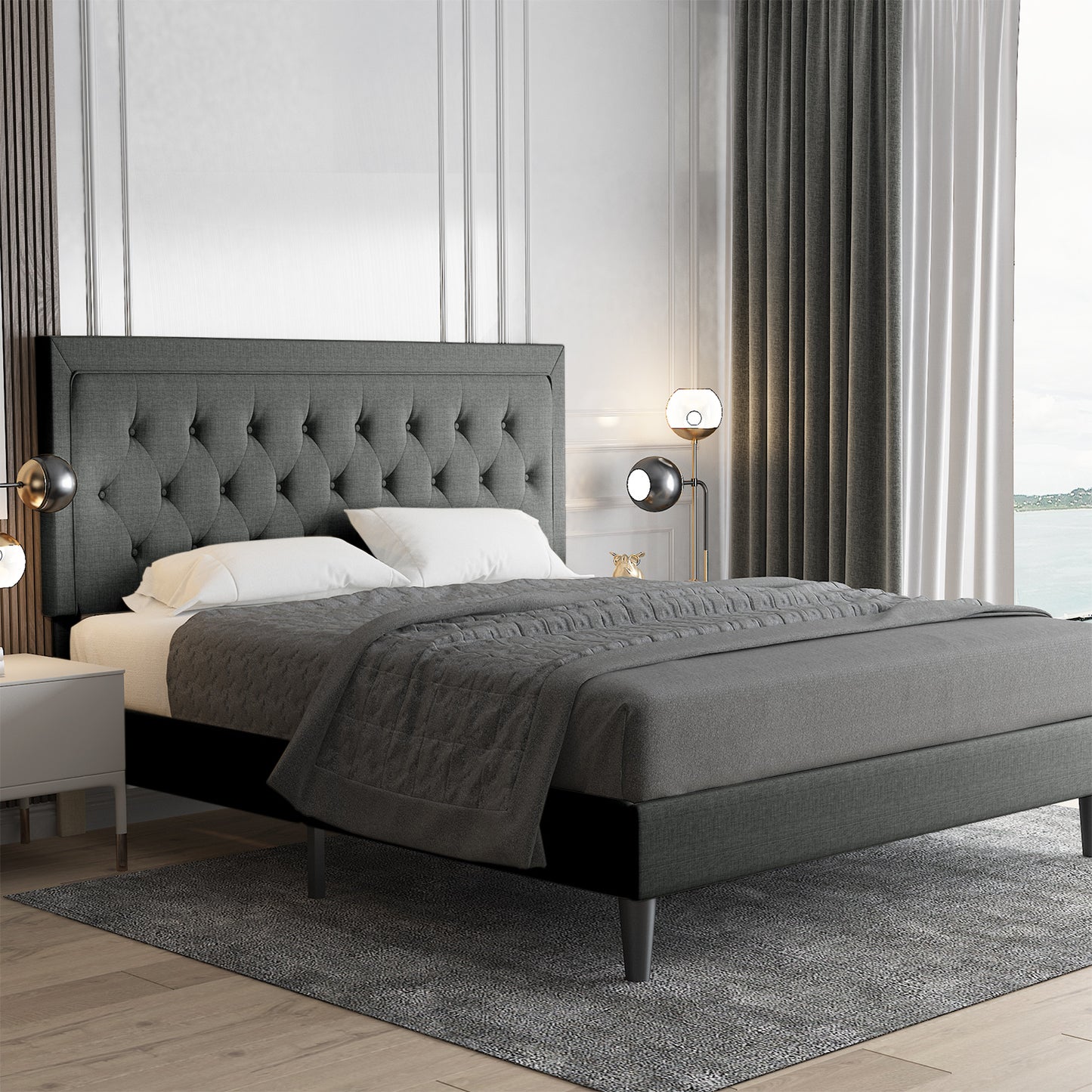 Allewie Bed Frame Upholstered Platform Bed with Adjustable Headboard