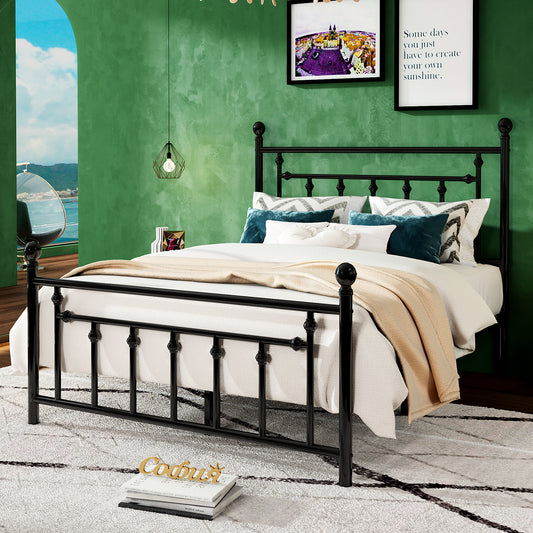 Allewie 14" Metal Platform Bed Frame with Victorian Vintage Headboard and Footboard