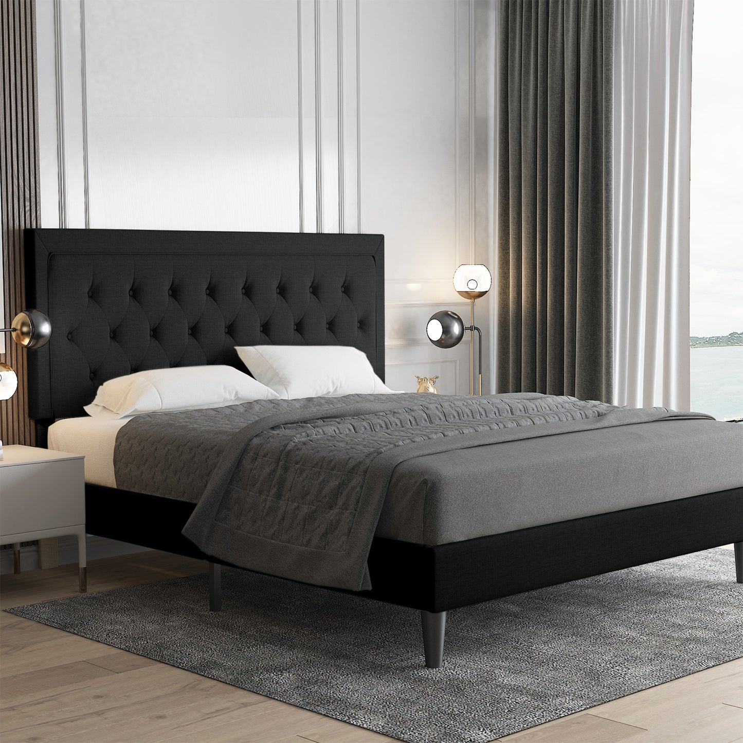Allewie Bed Frame Upholstered Platform Bed with Adjustable Headboard