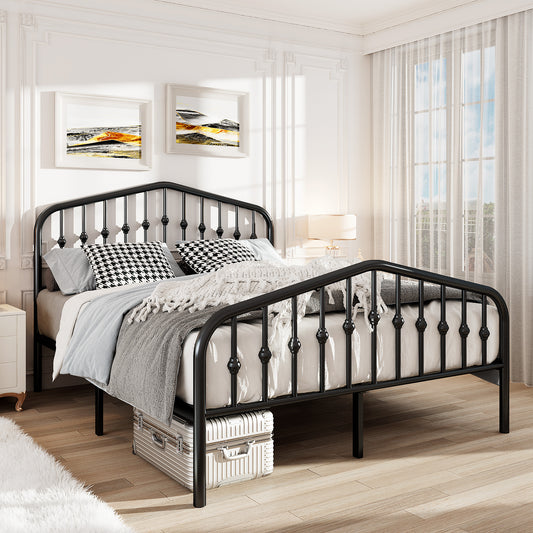 Allewie Metal Platform Bed Frame with Chic Headboard and Footboard, Black