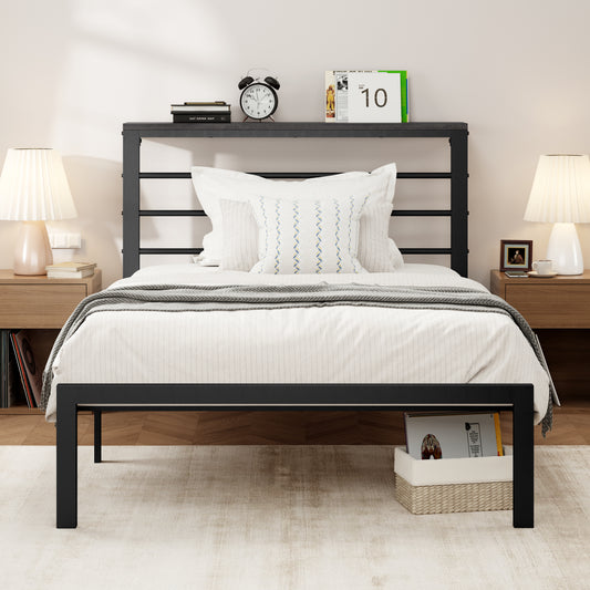 Allewie Modern Platform Bed Frame with 4.7" Headboard Shelf