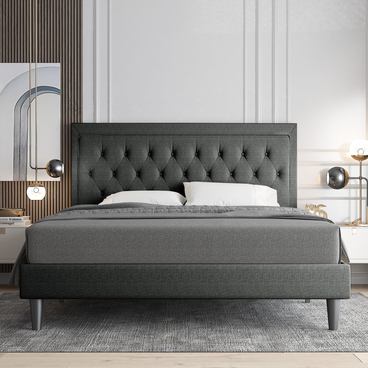 Allewie Bed Frame Upholstered Platform Bed with Adjustable Headboard