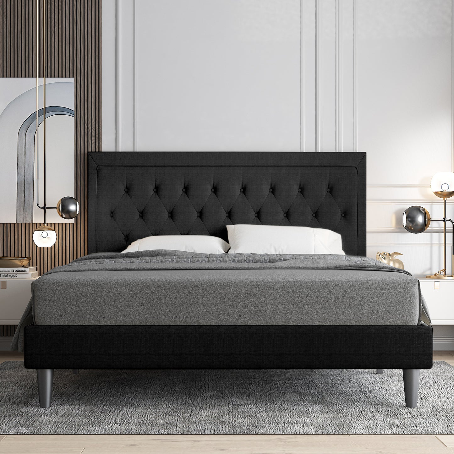 Allewie Bed Frame Upholstered Platform Bed with Adjustable Headboard