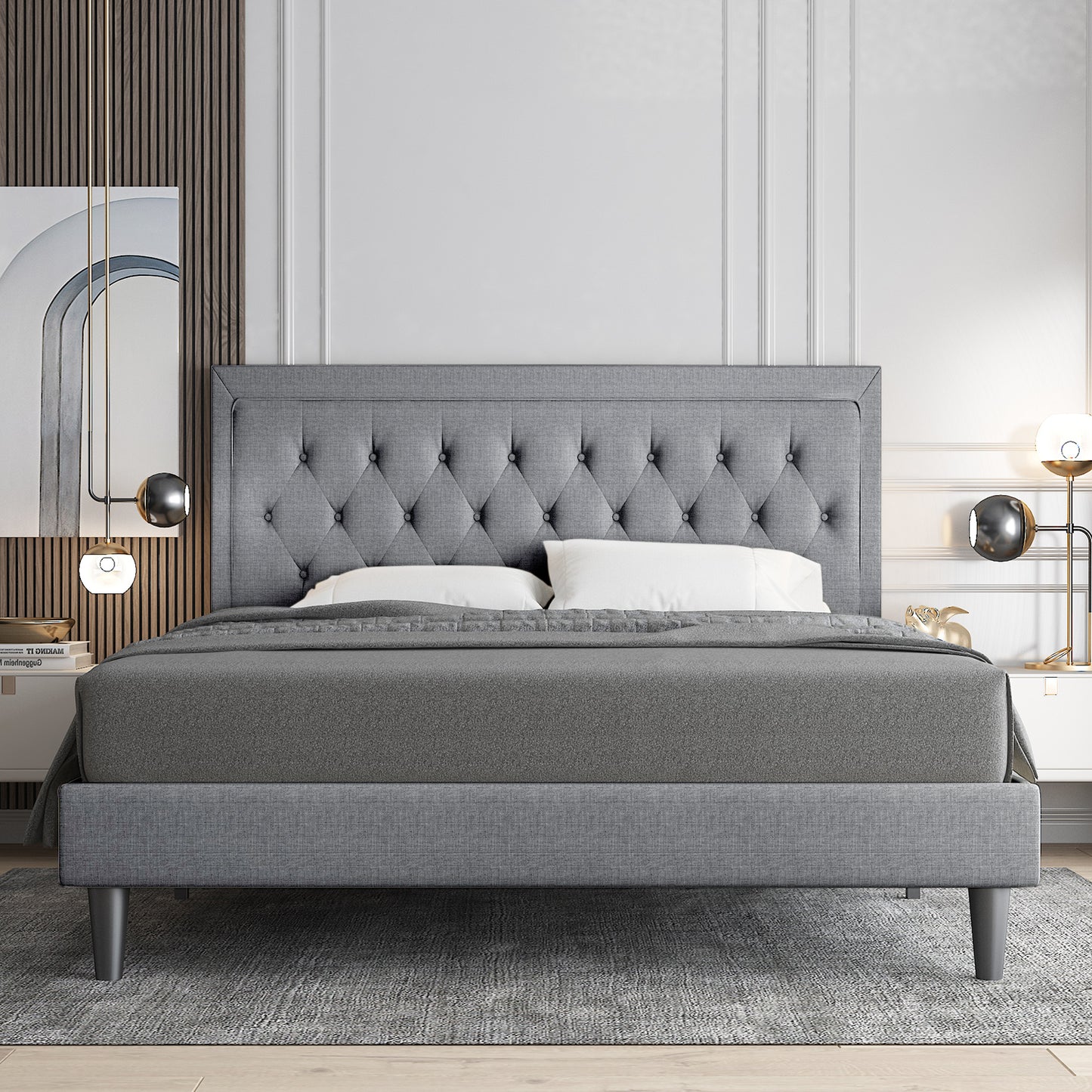 Allewie Bed Frame Upholstered Platform Bed with Adjustable Headboard