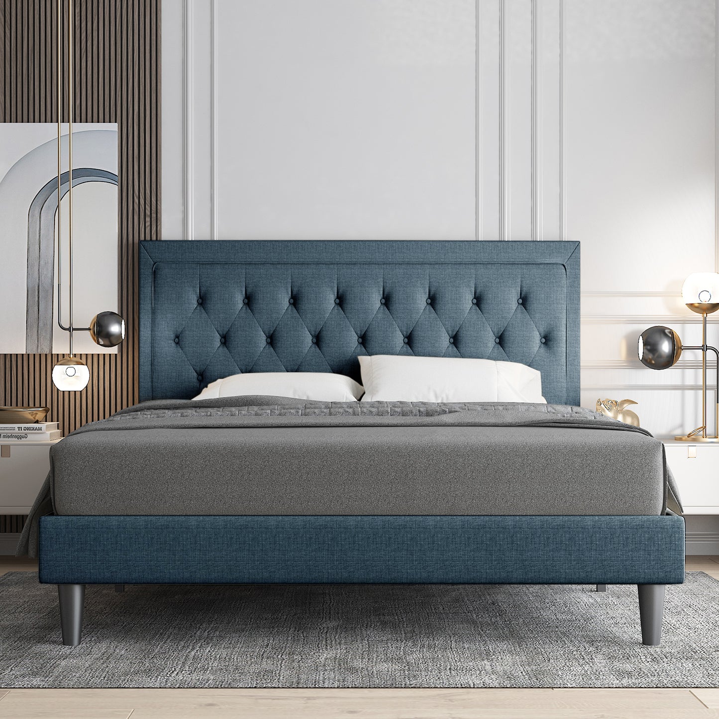 Allewie Bed Frame Upholstered Platform Bed with Adjustable Headboard