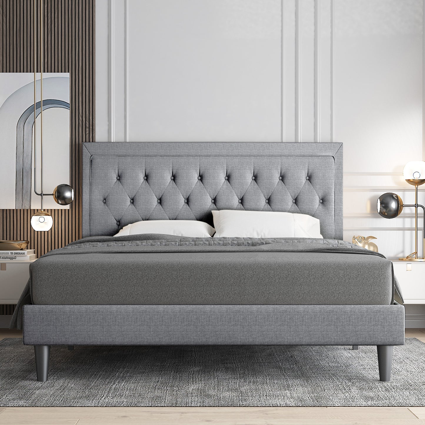 Allewie Bed Frame Upholstered Platform Bed with Adjustable Headboard
