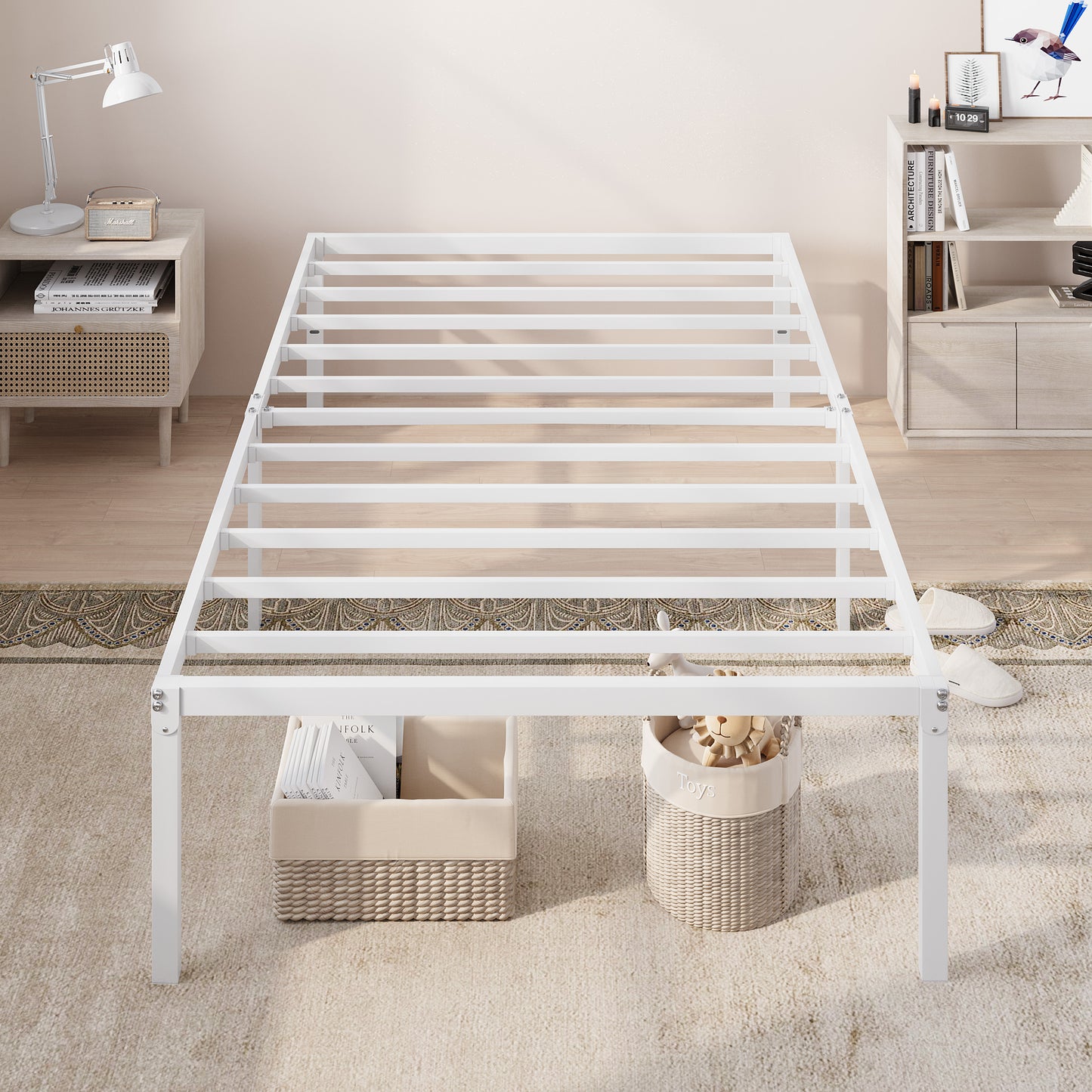 Allewie Bed Frame, 18 Inch Heavy Duty Metal Beds with Storage Space, Easy Assembly, Reinforced 6-Leg Support