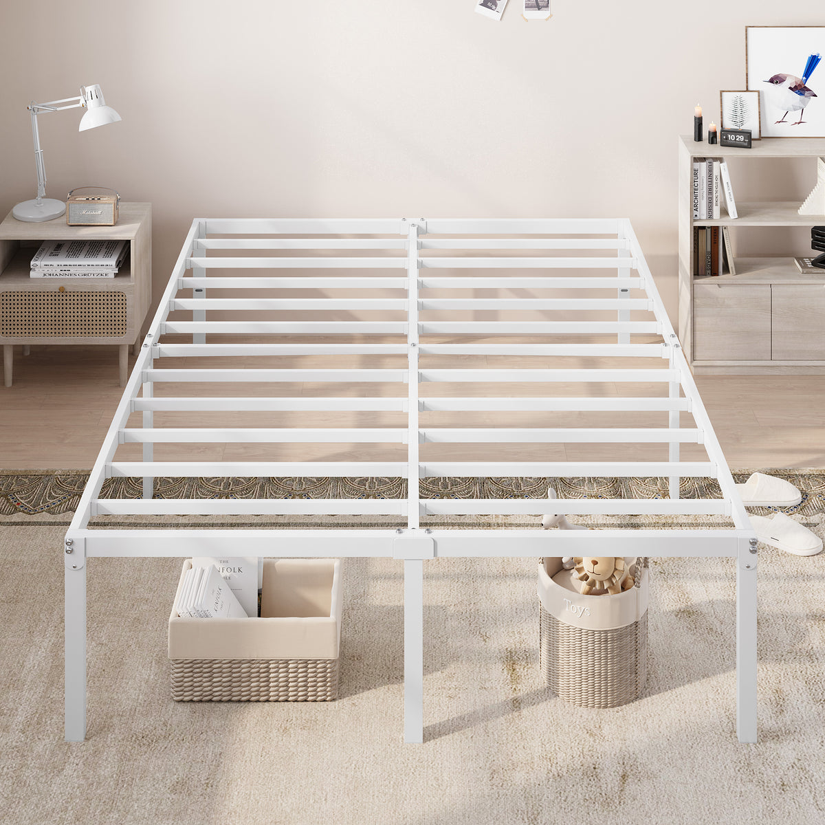 Allewie Bed Frame, 18 Inch Heavy Duty Metal Beds with Storage Space, Easy Assembly, Reinforced 6-Leg Support