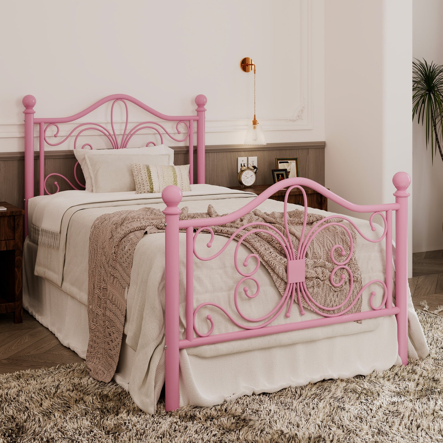 Allewie Vintage Metal Bed Frame with Butterfly Pattern Design Headboard & Footboard