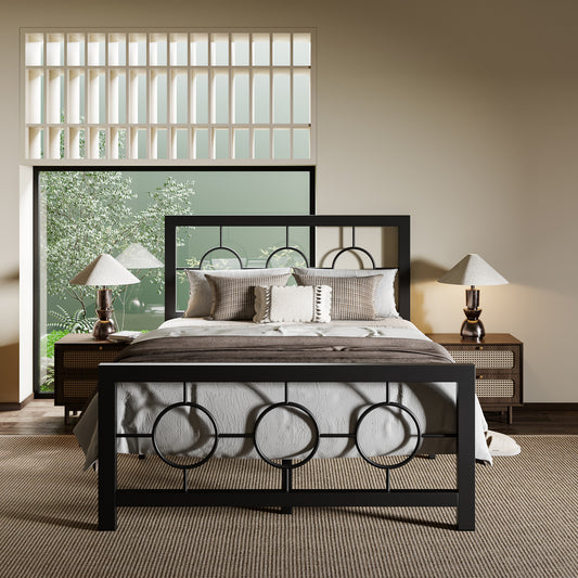 Allewie Metal Platform Bed Frame with Modern and Vintage Style Headboard