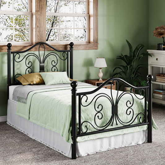 Allewie Vintage Metal Bed Frame with Butterfly Pattern Design Headboard & Footboard