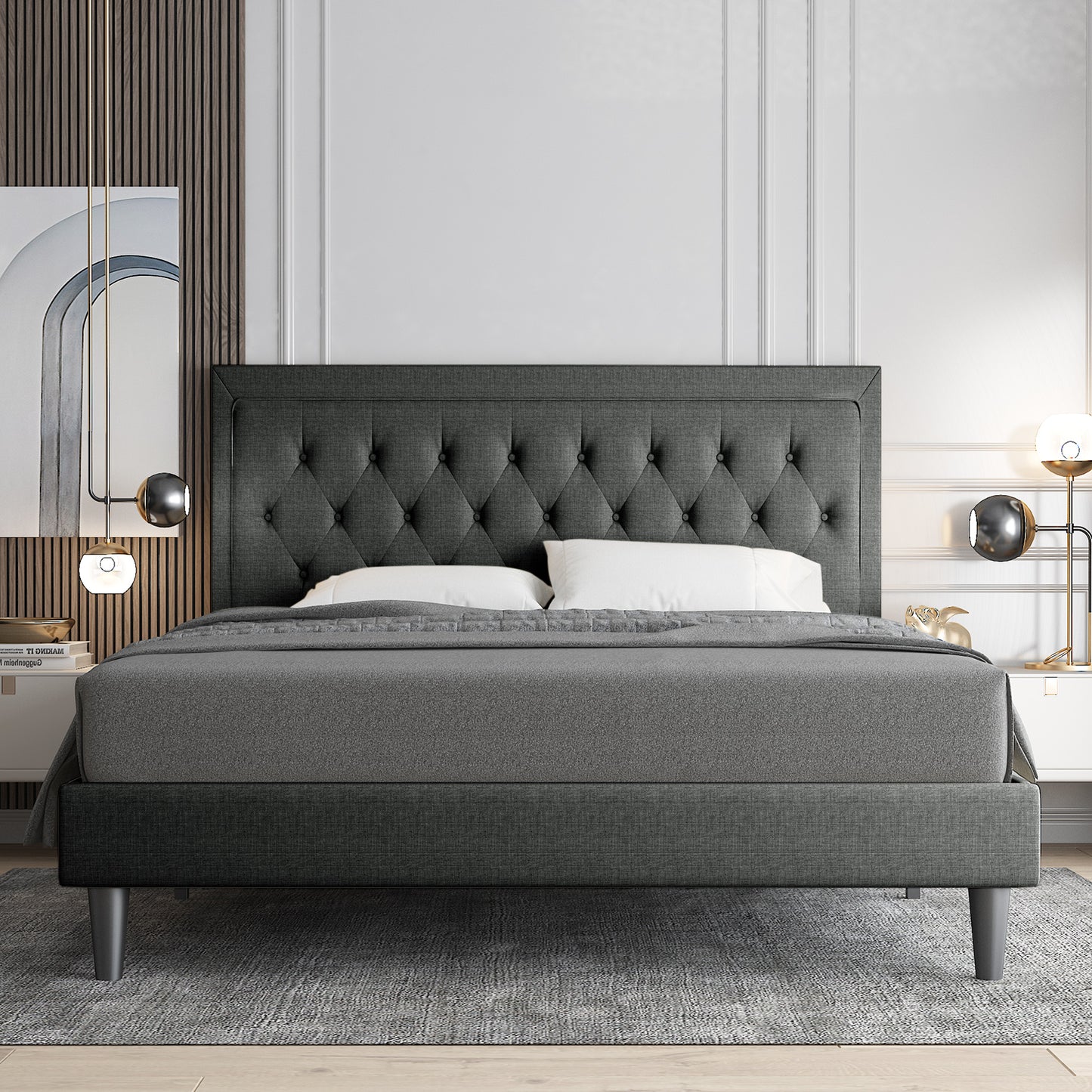 Allewie Bed Frame Upholstered Platform Bed with Adjustable Headboard
