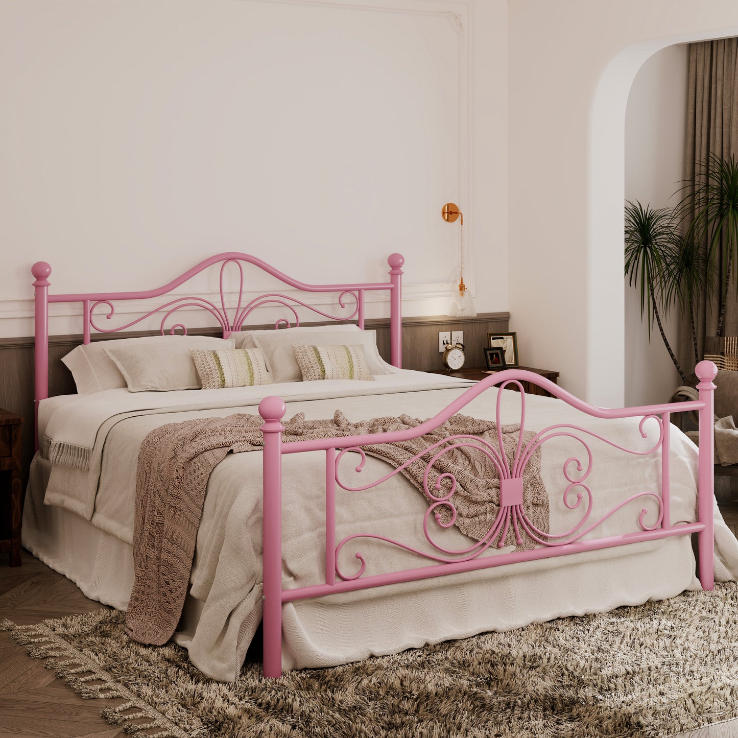 Allewie Vintage Metal Bed Frame with Butterfly Pattern Design Headboard & Footboard